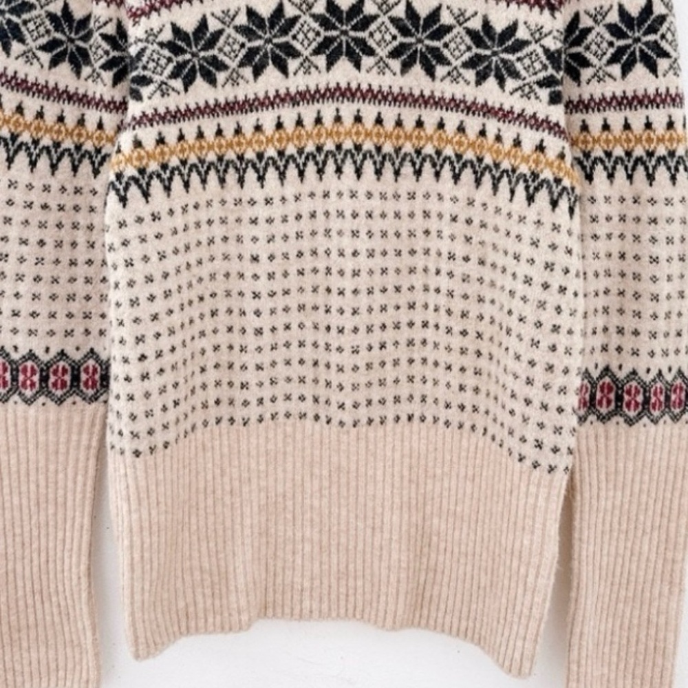 Fair Isle Sweater Puff Sleeve Crewneck Merino Wool Alpaca Preppy Small Cabincore - Picture 5 of 11